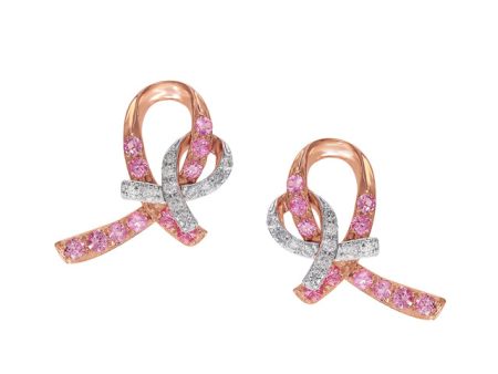 14K Rose Gold Pink Sapphire and Diamond Breast Cancer Awareness Ribbon Earrings, 0.54 TCW Online