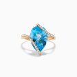 Ocean Bleu 14K Yellow Gold Blue Topaz and Diamond Ring, 6.28 TCW Online now