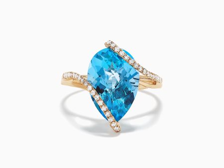 Ocean Bleu 14K Yellow Gold Blue Topaz and Diamond Ring, 6.28 TCW Online now