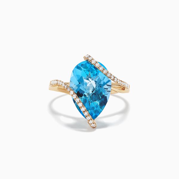 Ocean Bleu 14K Yellow Gold Blue Topaz and Diamond Ring, 6.28 TCW Online now