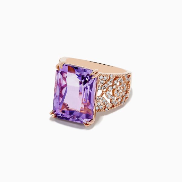 Amethyst 14K Rose Gold Amethyst and Diamond Ring Online now