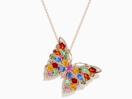 Watercolors 14K Rose Gold Multi Sapphire and Diamond Butterfly Pendant Online Sale