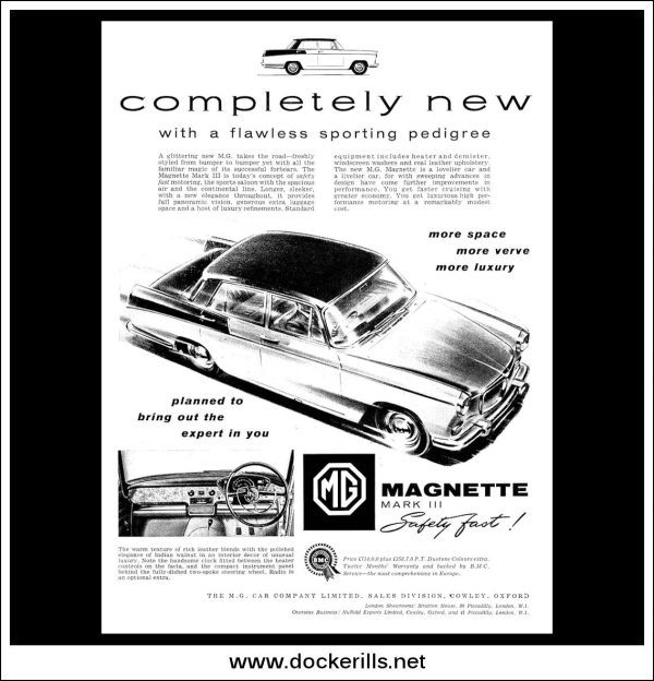 M.G. Magnette Mk III. BMC. Original Vintage Advert From March, 1960. on Sale