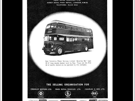 Park Royal Vehicles Ltd. Beverly Bar Double-Deck Bus. Original Vintage Advert From March, 1959. East Yorkshire Motor Services Ltd. Online