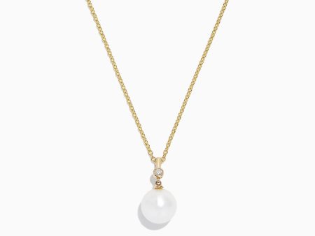 14K Yellow Gold Cultured Fresh Water Pearl and Diamond Pendant, 0.02 TCW For Cheap