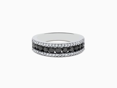 14K White Gold Black and White Diamond Ring, 0.89 TCW Sale