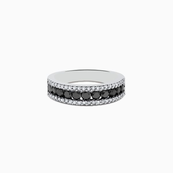 14K White Gold Black and White Diamond Ring, 0.89 TCW Sale