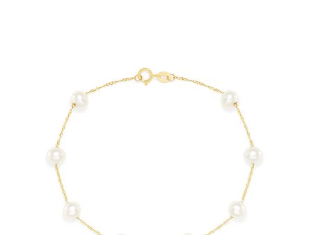 14K Yellow Gold Cultured Fresh Water Pearl Station Bracelet Discount