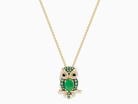 Safari 14K Yellow Gold Emerald and Diamond Owl Pendant Fashion