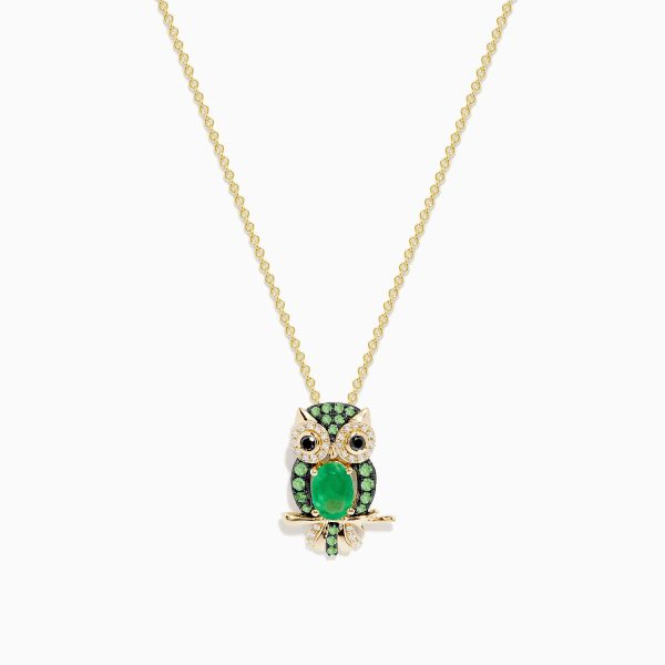 Safari 14K Yellow Gold Emerald and Diamond Owl Pendant Fashion