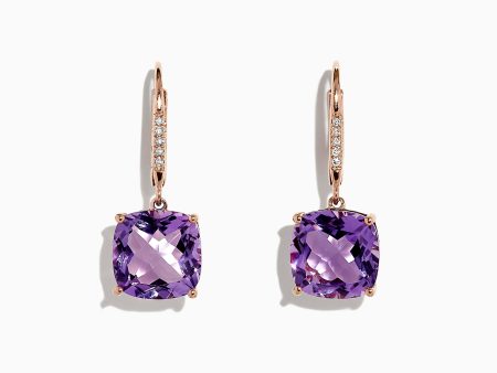 14K Rose Gold Amethyst and Diamond Earrings, 8.12 TCW Online Sale