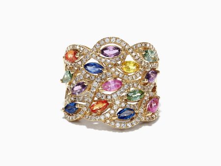 Watercolors 14K Yellow Gold Multi Sapphire Diamond Ring, 3.62 TCW Online now