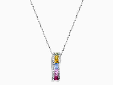 Watercolors 14K White Gold Multi Sapphire & Diamond Pendant, 1.17 TCW Cheap