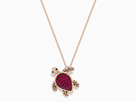 Seaside 14K Rose Gold Ruby and Diamond Turtle Pendant For Discount