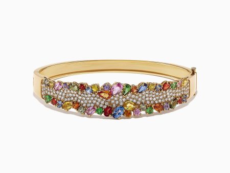 Watercolors 14K Yellow Gold Multi Sapphire & Diamond Bangle, 9.97 TCW Hot on Sale