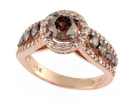 14K Rose Gold Espresso and White Diamond Ring, 1.64 TCW For Sale