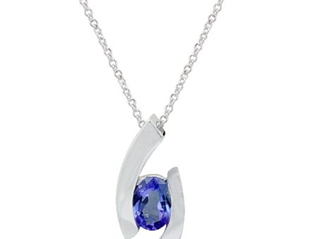 14K White Gold Tanzanite and Diamond Pendant, 0.81 TCW Online now