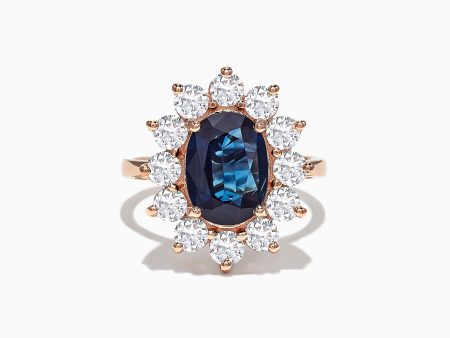 14K Rose Gold Blue Sapphire and Diamond Ring, 4.71 TCW For Cheap