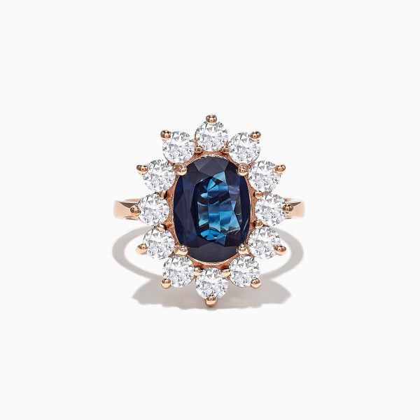 14K Rose Gold Blue Sapphire and Diamond Ring, 4.71 TCW For Cheap