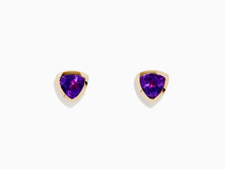 14K Yellow Gold Amethyst Trillion Cut Stud Earrings Discount