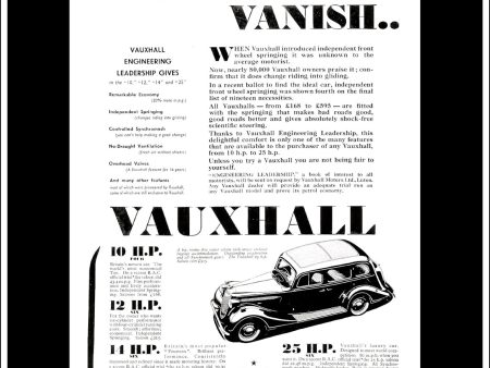 Vauxhall Range 10, 12, 14 & 25 h.p. Original Vintage Advert From May 6th, 1938. For Cheap