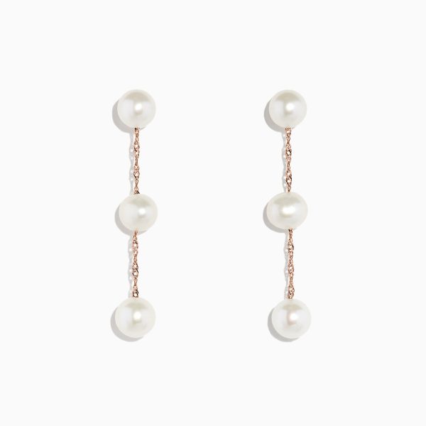 14K Rose Gold Cultured Fresh Water Pearl Drop Earrings Hot on Sale