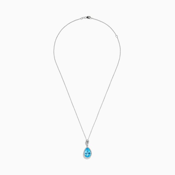 Ocean Bleu 14K White Gold Blue Topaz and Diamond Pendant on Sale