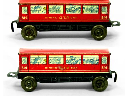 G.T.P. 514 Railway Dining Car   Carriage, Vintage Tin Toy, Glamtoy, Great Britain. Online now