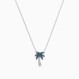 Novelty 14K Gold Blue & White Diamond Palm Tree Necklace, 0.25 TCW Cheap