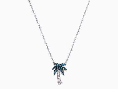 Novelty 14K Gold Blue & White Diamond Palm Tree Necklace, 0.25 TCW Cheap