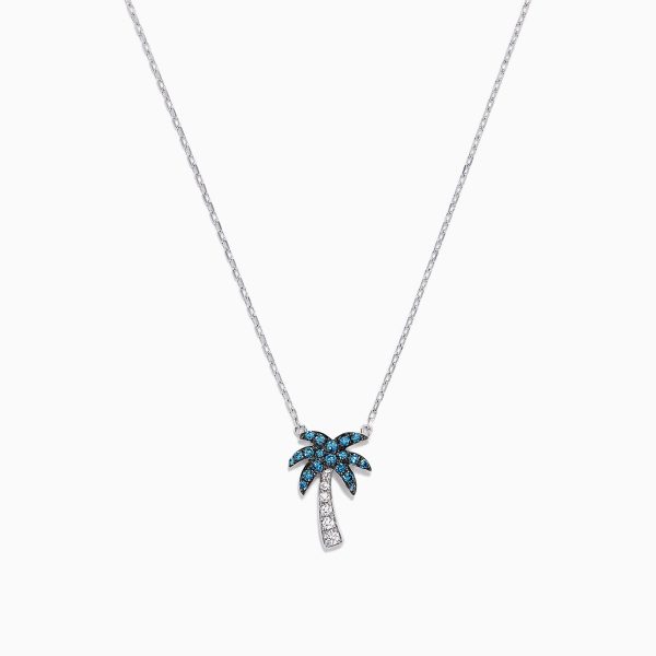 Novelty 14K Gold Blue & White Diamond Palm Tree Necklace, 0.25 TCW Cheap