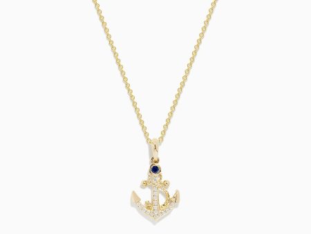 Seaside 14K Yellow Gold Diamond and Sapphire Anchor Pendant Online Sale