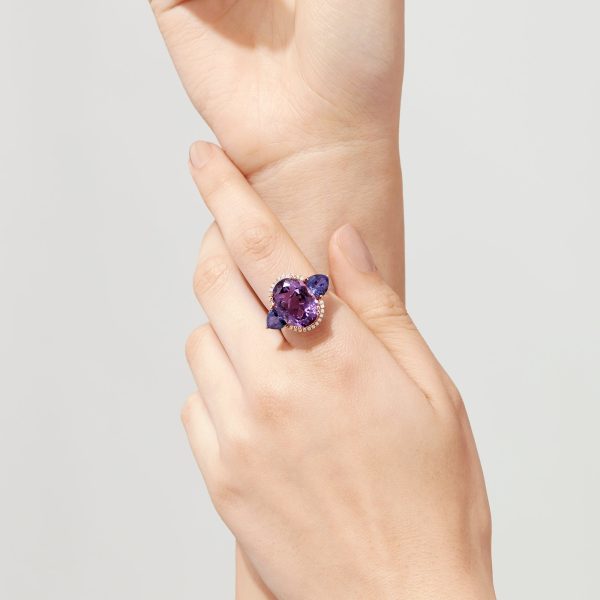 14K Rose Gold Amethyst, Tanzanite and Diamond Ring, 10.28 TCW Online Hot Sale