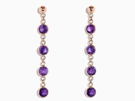 14K Rose Gold Amethyst Station Earrings, 2.08 TCW For Cheap