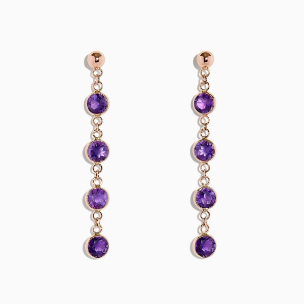 14K Rose Gold Amethyst Station Earrings, 2.08 TCW For Cheap