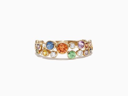 Watercolors 14K Yellow Gold Multi-Sapphire and Diamond Ring, 1.03 TCW For Cheap