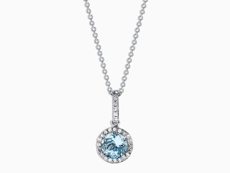 14K White Gold Aquamarine and Diamond Pendant, 0.83 TCW Online Sale