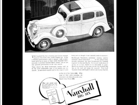 Vauxhall Big Six. Original Vintage Advert From April 8th, 1936. Supply