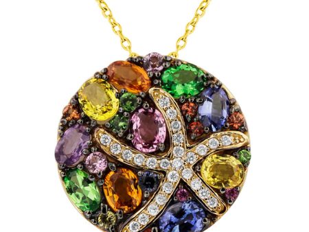 Watercolors 14K Yellow Gold Multi Sapphire & Diamond Starfish Pendant Fashion