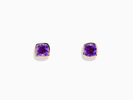 14K Yellow Gold Amethyst Stud Earrings Cheap