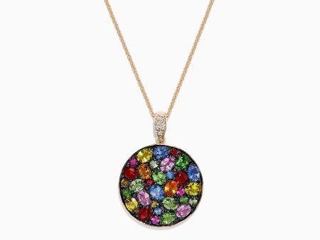 Watercolors 14K Yellow Gold Multi Sapphire Circle Pendant, 5.09 TCW Sale