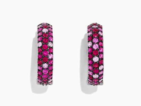 Splash Silver Pink Sapphire & Ruby 1  Hoop Earrings, 3.87 TCW Sale