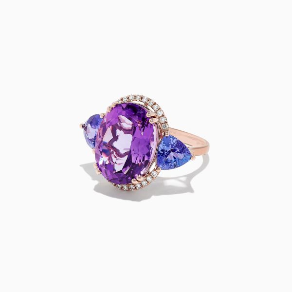 14K Rose Gold Amethyst, Tanzanite and Diamond Ring, 10.28 TCW Online Hot Sale