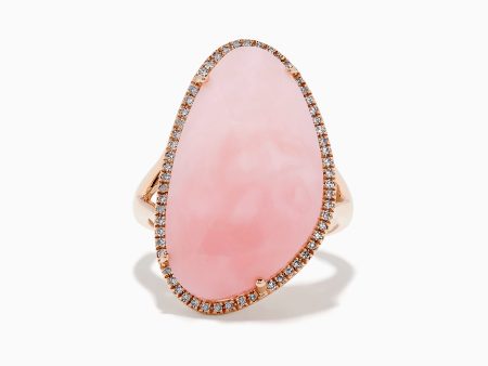 14K Rose Gold Pink Opal and Diamond Ring For Sale