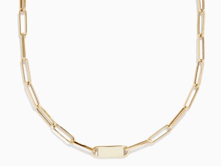 14K Yellow Gold 18  Paperclip Mini ID Necklace For Sale