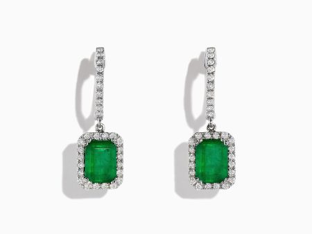 14K White Gold Emerald and Diamond Drop Earrings, 2.30 TCW Fashion