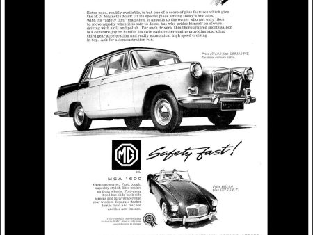 M.G. Magnette Mk III & MGA. BMC. Original Vintage Advert From October 1959. Hot on Sale