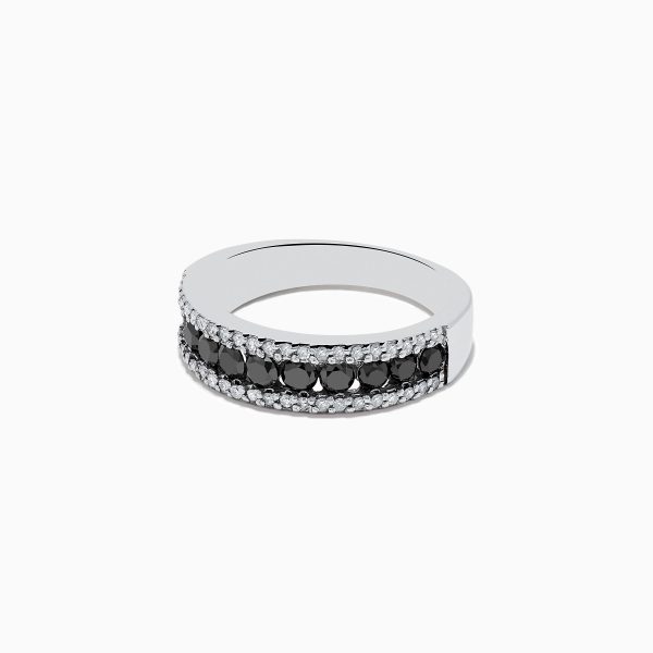 14K White Gold Black and White Diamond Ring, 0.89 TCW Sale