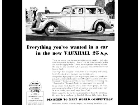 Vauxhall 25 h.p. Original Vintage Advert From April 14th 1937. For Sale