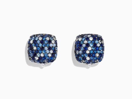 Splash Sterling Silver Blue Sapphire Square Earrings, 3.56 TCW Hot on Sale